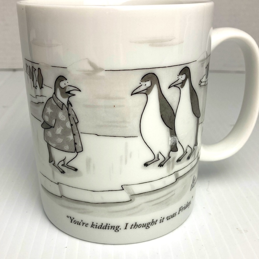 THE New Yorker Mug cartoon Penguins casual Friday